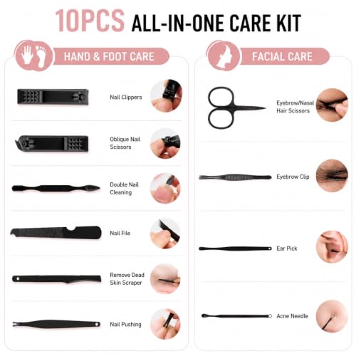 10-Piece Manicure Set - Stainless Steel Nail Clipper Kit with Case