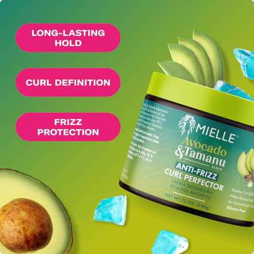 Mielle Organics Avocado & Tamanu Anti-Frizz Curl Cream for Textured Hair - Smoothing & Defining Cream to Lock In Moisture & Enhance Shine - Curly Hair Styling Products for Women & Men, 12oz