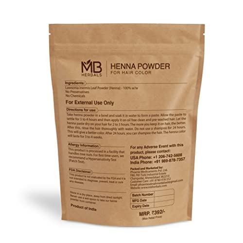 MB Herbals 100% Pure Henna Powder 8 oz - Natural Orange-Red Hair Color