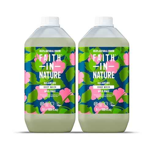 Faith In Nature Natural Hand Wash & Body Wash Set - Vegan & Cruelty Free, No SLS or Parabens - 2 x 169 fl oz Value Bundle Pack, Wild Rose