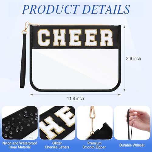 12 Pcs Cheer Bags - Clear Chenille Letter Makeup & Snack Pouches
