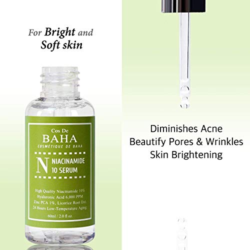 Cos De BAHA Niacinamide 10% Serum 2 Fl Oz ? Zinc PCA, Hyaluronic Acid & Aloe for Balancing, Pore-Refining & Uneven Tone (60 ml)