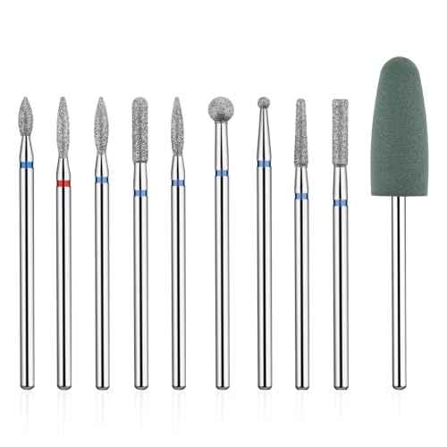 10 PCS Nail Drill Bits Set for Manicure, Professional Russian Manicure Nail Diamond Bits, Cuticle Remover Nail Products for Manicure Pedicure for Home and Nail Salon