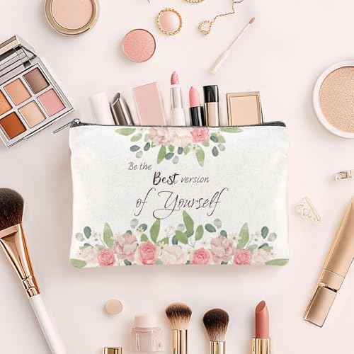 16PCS Canvas Cosmetic Bags Bulk Inspirational Quotes Makeup Bags for Women Encouragement Travel Pouch with Zipper Flower Cosmetic Pouch for Christmas Friendgiving Friend Gifts