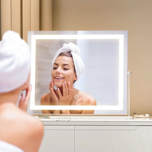 Hasipu 17.7" x13.8¡± LED Vanity Mirror with Lights - Touch Control Makeup Mirror with 10X Magnification, 3 Color Modes, 360¡Æ Rotation & Brightness Adjustment
