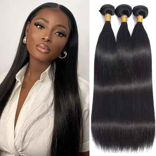 Straight Human Hair Bundles 18 20 22 Inch Trippy Hair Quick Weave 3 Bundles Human Hair 100% Unprocessed Raw Brazilian Virgin Hair Extensions for Black Women Natural Color