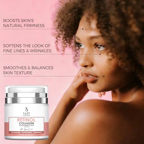 Sapi Anito Retinol Face Cream ? Night Moisturizer with Collagen, Niacinamide, Vitamin C & Hyaluronic Acid ? Hydrating Retinol Cream for Smooth-Looking Skin, Face & Neck, 1.7 oz