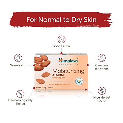 Himalaya Moisturizing Almond Cleansing Bar, Face and Body Soap for Soft Skin, 4.41 oz, 12 Pack