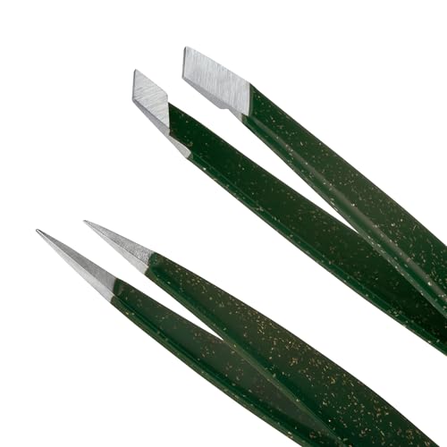 Tweezerman Enchanted Garden Micro Mini Slant & Point Tweezer Set - Eyebrow Tweezers for Women and Men