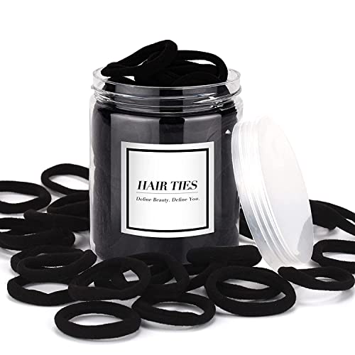 iFwevs 50PCS Black Cotton Seamless Ponytail Holders for Thick & Curly Hair - No Damage Elastics, Hair Bands for Women & Men - Variation: A-black