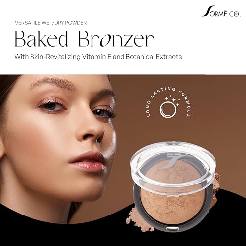 Sorme Cosmetics Baked Bronzer in Warmth (0.2oz)| With Skin-Revitalizing Vitamin E and Botanical Extracts | Versatile Wet/Dry Powder Bronzer with Shimmer Finish | For Dewy and Sun-Kissed Skin