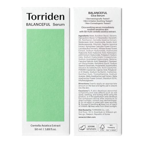 Torriden BALANCEFUL Cica Serum, Facial Essence that Instantly Hydrates, Balances, Soothes and Calms with 5 Different Centella Asiatica Extract for Oily, Combo, and Sensitive Skin