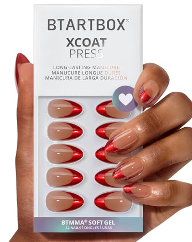 BTArtbox Ruby Slipper Press On Nails Short Almond French Tip Kit - 32 Pcs