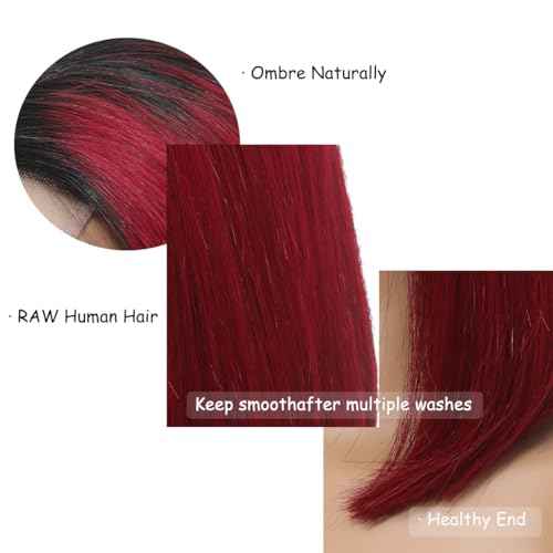Burgundy Bob Wig Human Hair Closure Wigs Human Hair Wear and Go Glueless Wig 14 Inch HD Lace Closure Short Wig Human Hair 180% Density 18A Grade Triple Lifespan than Regular Virgin Hair Colored #1B99J