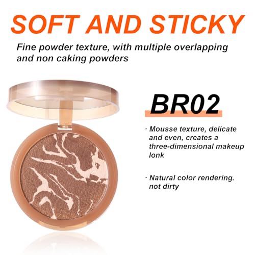Mousse Bronzer - Waterproof, Skin Tone Correcting, Shimmer Finish, High Coverage Powder with Marbled Design in Light & Medium Brown for a Natural Glow, Bronze