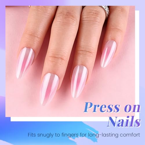 evpct Baby Pink Glazed Almond Short Press-On Nails with Ombre Design