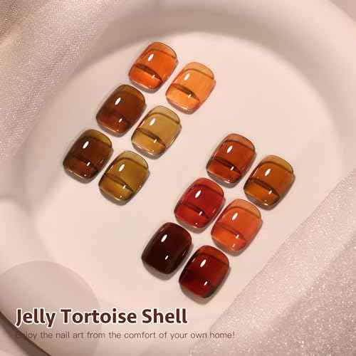 GAOY Jelly Tortoise Brown Gel Nail Polish Set, 6 Transparent Colors Dark Red Orange Pumpkin Soak Off UV Light Cure Gel Polish Kit for Salon and Nail Art DIY at Home