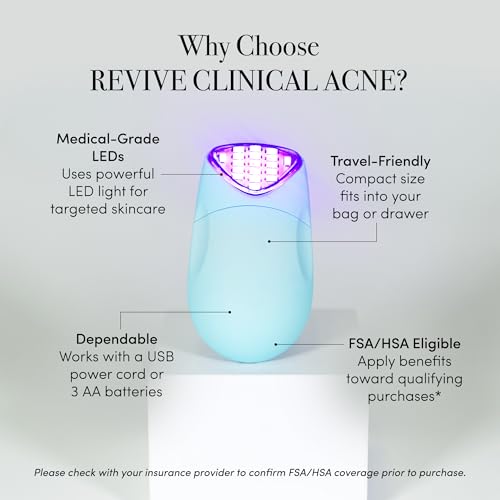 reVive Essentials Acne Device, FDA-Cleared Red & Blue Light Acne Tools, Medspa Quality LED Light Therapy, Portable Triangular Face Tools for Skincare, Battery or USB Power