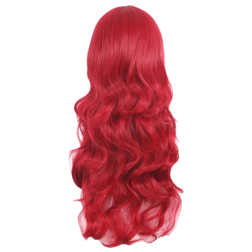MapofBeauty 28 Inch Long Curly Red Wig with Side Bangs