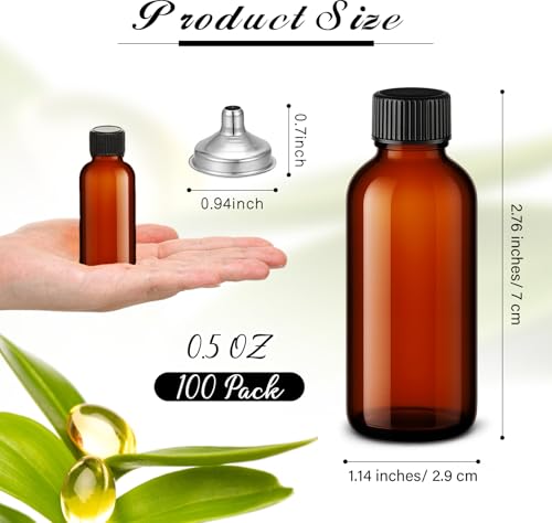 100 Pcs 0.5 oz Amber Glass Boston Bottles with Caps & Labels