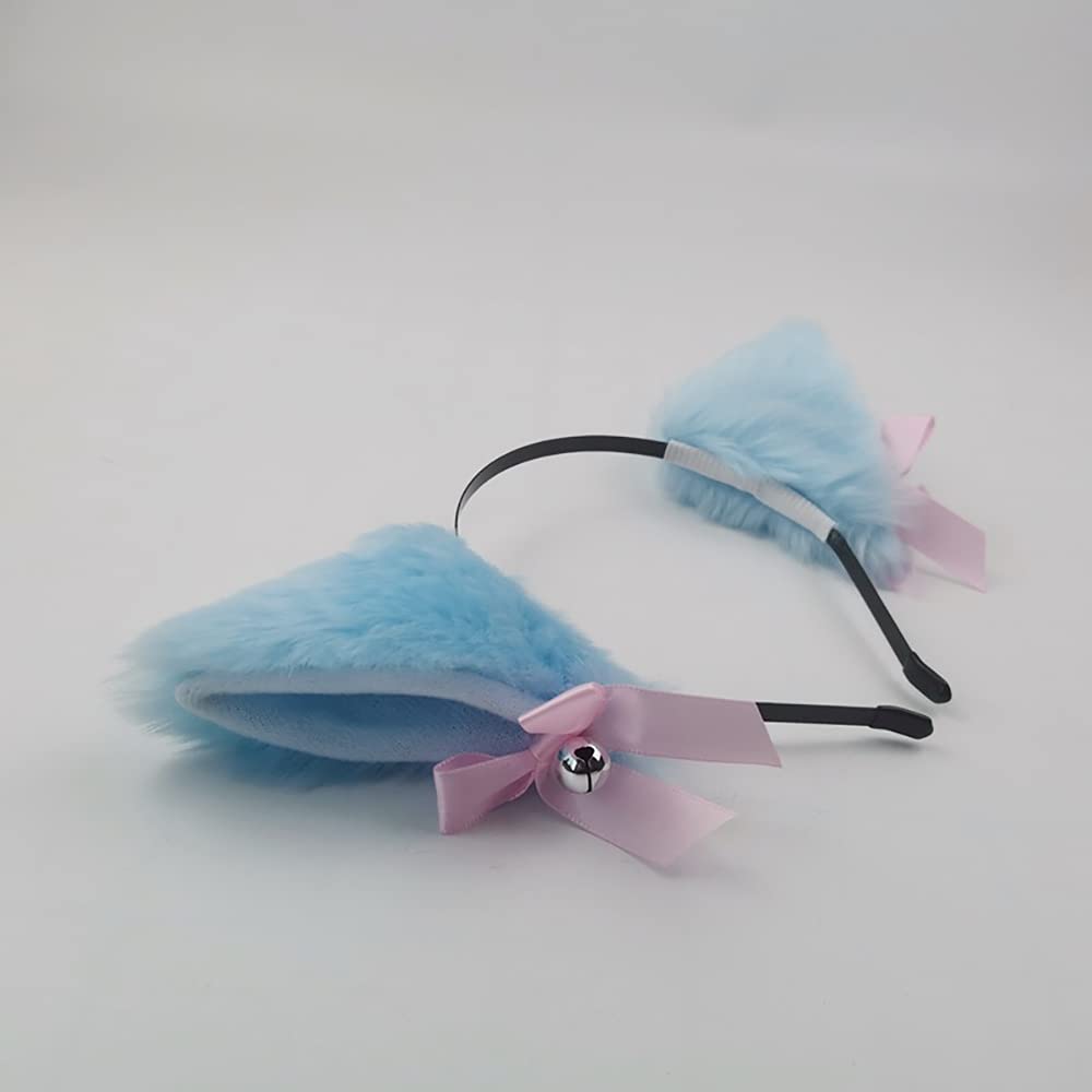 Sheicon Cat Ears with Bell Furry Neko Ears Headband Hair Clip Headwear Anime Cosplay For Halloween Costume Color Blue