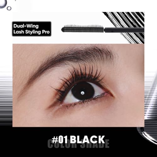 JUDYDOLL Feather Lash Iron Mascara -Serum, Primer, Topcoat 3-in-1, Dual-Wing Brush for Clump-Free Length & Volume, Lash Care with Squalane, Waterproof & Smudge-Proof, Suitable for all Types (Black)