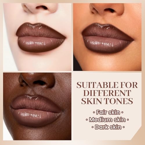 Lip Combo Sets, Brown Plumping Lip Contour Liner Pencil and Nude Lipstick Combo, Matte Highly Pigmented Lip Liner Moisturizing High Shine Shimmer Long Lasting Lipstick Stain Makeup04