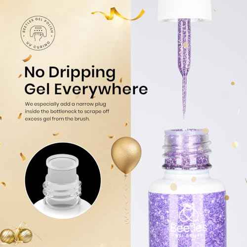 Beetles Nail Art Gel Liner Polish 12 Colors Reflective Glitter Gel Nail Polish, Gold Silver Pink Blue Purple Brown Black Kit Soak Off Uv Nail Art Design Set Summer Manicure Gifts for Women