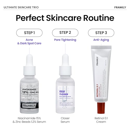 FRANKLY Dark Spot, Wrinkle & Pore Care Set ? Niacinamide Serum + Retinol Night Cream + Peptide Pore Serum | Complete Korean Routine | Skincare Gifts for Women