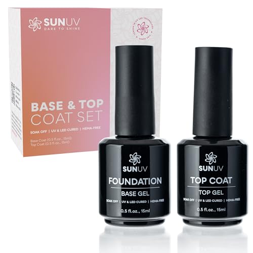 SUNUV UV LED Nail Lamp, 15ml Top and Base Coat Nail Gel Polish Set
