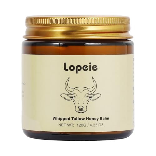 Beef Tallow for Skin - Organic Grass Fed Whipped Moisturizer with Honey Balm, Natural Hydrating Cream for Face & Body, Relief for Dry & Sensitive Skin (4.23oz, Lavender)