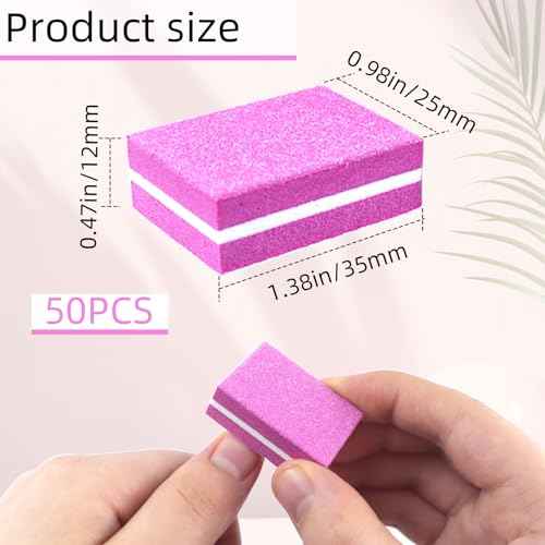 50Pcs Pink Sponge Nail Buffers,100/180 Grit Mini Nail Files,Mini Buffer Block Nail File for Acrylic & Natural Nails,Double-Sided Buffing Blocks for Manicure & Pedicure, Salon & Home Use