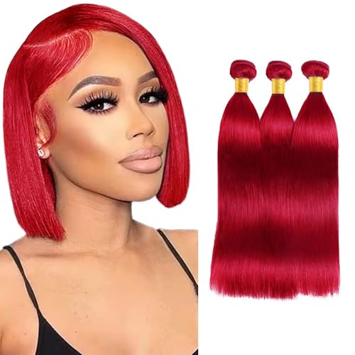 Red Virgin Hair Bundles - Straight Brazilian Remy Hair 3 Pack