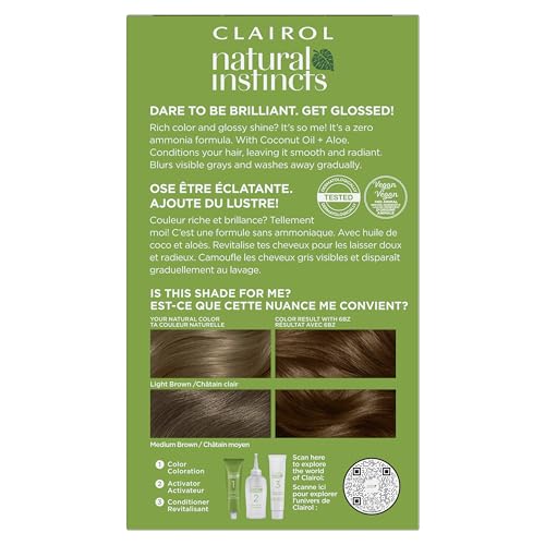 Clairol Natural Instincts Demi-Permanent Hair Dye, 6BZ Light Caramel Brown Hair Color, Pack of 3