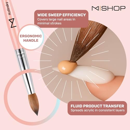 M ? Majesti Pink 100% Kolinsky Acrylic Nail Brush | Professional Acrylic Sculpting & Application Brush | Handcrafted Premium Nail Art Tool for Nail Technicians (#18)