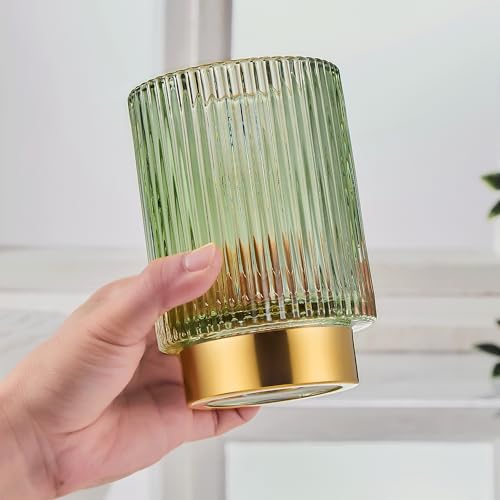 Vintage Glass Makeup Brush Holder with Gold Metal Base