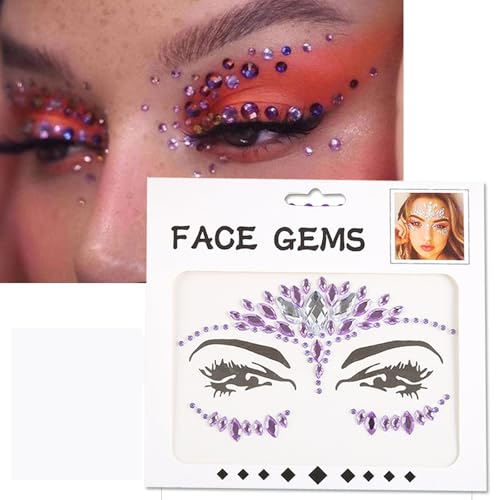 Purple Rhinestone Face Stickers 2-Pack – Waterproof Self-Adhesive Gems