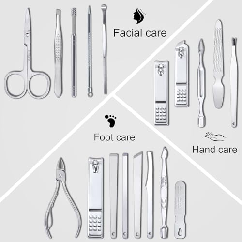 Yougai 18-Piece Manicure Set with Leather Case | Professional Nail Clippers