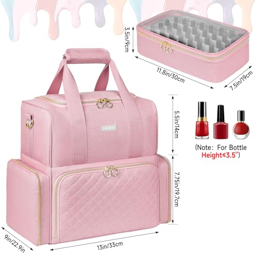 LEFOR·Z Nail Polish Organizer for 80 Bottles & Nail Lamp, Pink