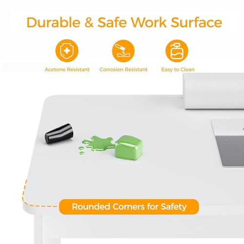 HolaiNail Reversible White Manicure Table with Dust Collector & Storage