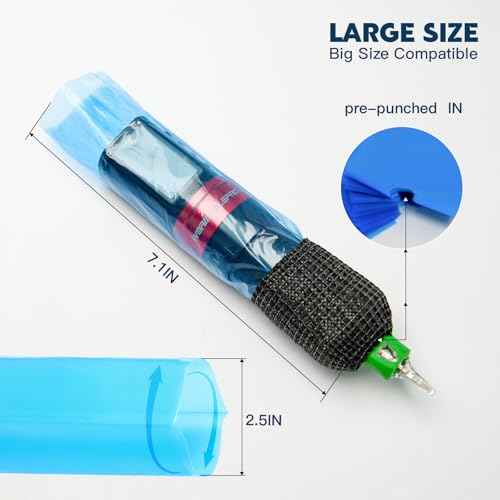 Wormhole Tattoo 200Pcs Plastic Tattoo Machine Covers, 3Pcs Tattoo Grip Tape, Disposable Tattoo Pen Covers for Tattoo Beginners 65 * 180mm - Blue
