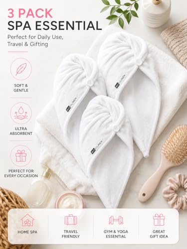 Cotton Hair Towel Wrap 3-Pack, Quick Dry Hair Turban for Women
