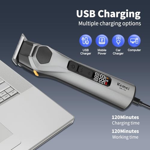 KEMEI Professions Beard Trimmer for Men Cordless IPX6 Waterproof Mens Beard Trimmer for Night Lighting Lamp Rechargeable for Nose, Body, Face and Mustache with LED Display Gifts Mens KM-1791