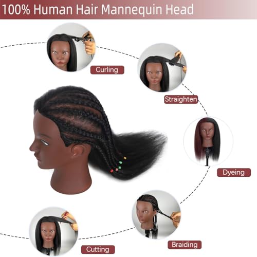 100% Real Human Hair Mannequin Head 16" Black Yaki
