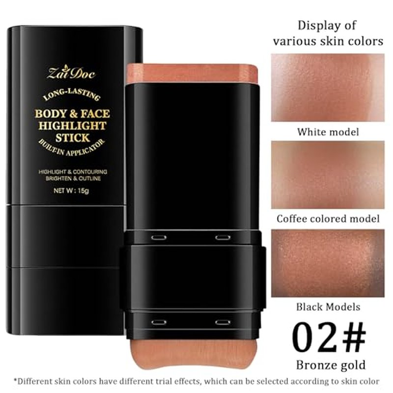 2-in-1 Golden Bronze Highlighter Stick with Blending Brush