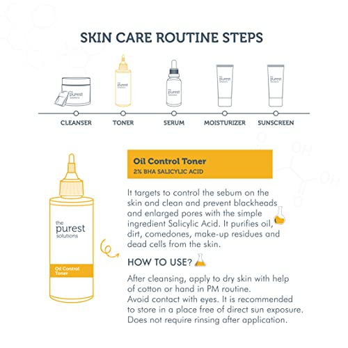 The Purest Solutions Oil Control Toner (2% BHA Salicylic Acid) - Oily, Pore Balancing Toner for Acne & Scarred Skin - Blackhead Targeted Formula - Vegan | Cruelty Free | Eco Friendly (6.76 fl. oz)