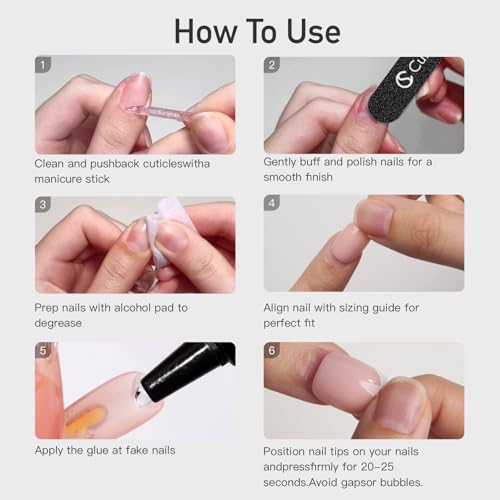CurvLife Nude Ombre Press On Nails Kit – 30PCS Short Square Gel Nails
