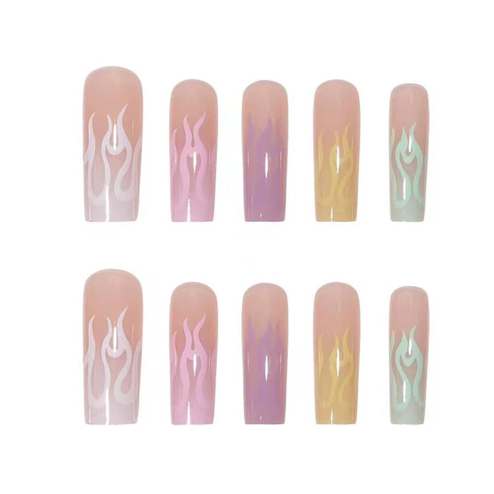 Magrace Long Square Press on Nails Fake Nails French Tips False Nails with Designs Rhinestone 24 pcs Stick on Nails for Women