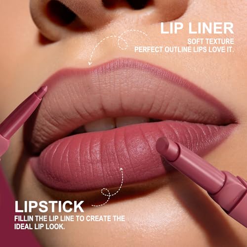 LANGMANNI 2-in-1 Lipstick & Lip Liner Set - 2 Colors | Matte Long-Lasting Makeup Kit #5+6