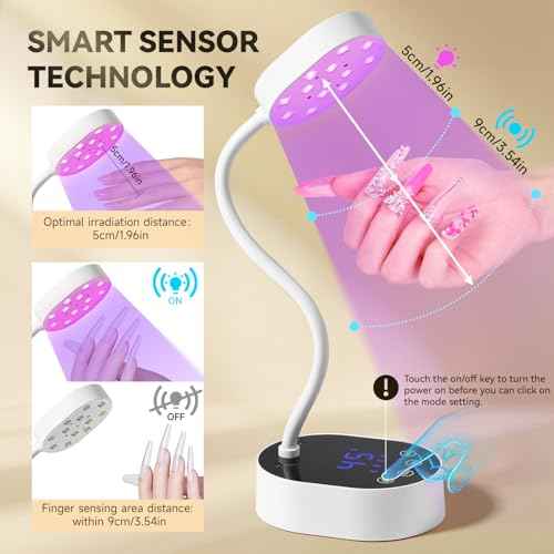 AORAEM UV Nail Lamp, Gooseneck Mini U V Light for Gel Nails, 36W Rechargeable LED Flash Cure Lamps with 4 Timers & Auto Sensor, Quick Dry Professional Nail Dryer for Salon Home DIY Use, White